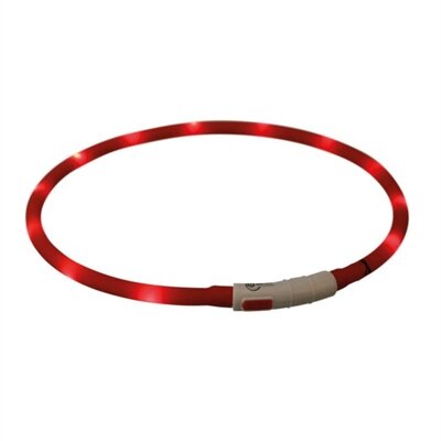 TRIXIE LICHTGEVENDE HALSBAND HOND USB SILICONEN OPLAADBAAR ROOD