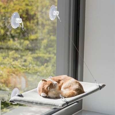 TRIXIE KATTENMAND HANGMAT RAAM VELOURS GRIJS