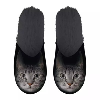PANTOFFEL GRIJZE KAT ZWART