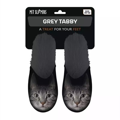 PANTOFFEL GRIJZE KAT ZWART