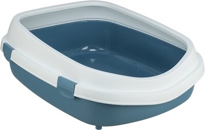 TRIXIE KATTENBAK PRIMO MET RAND BLAUW / WIT