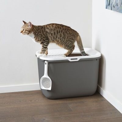 SAVIC KATTENBAK HOP IN ANTRACIET / WIT