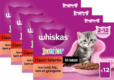 WHISKAS MULTIPACK POUCH JUNIOR CLASSIC SELECTIE VLEES IN SAUS