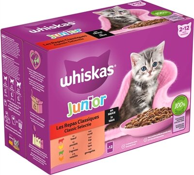WHISKAS MULTIPACK POUCH JUNIOR CLASSIC SELECTIE VLEES IN SAUS