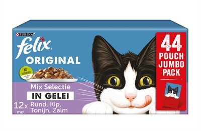 FELIX POUCH ORIGINAL IN GELEI MIX BOX RUND / KIP / TONIJN / ZALM