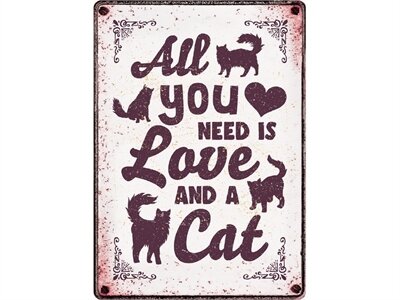PLENTY GIFTS WAAKBORD BLIK ALL YOU NEED IS LOVE AND A CAT