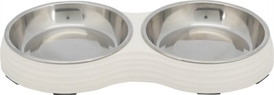 TRIXIE VOERBAK KAT DUBBEL MELAMINE / RVS WIT