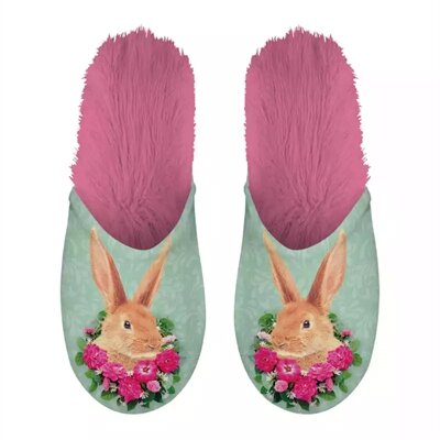 PANTOFFEL KONIJN GROEN / ROZE