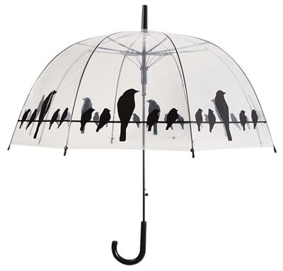 PARAPLU VOGELS OP DRAAD TRANSPARANT / ZWART